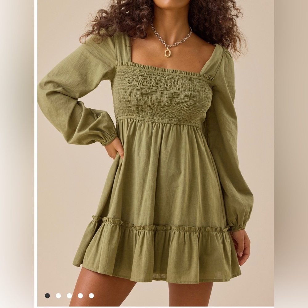 NWT Altar’d State Cheryl smocked mini dress in sage, size XL